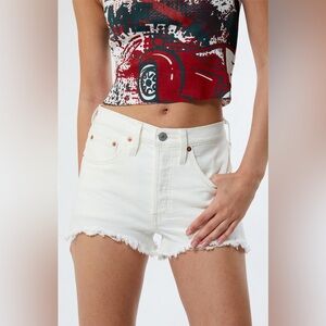 Levi's White 501 Original High Waisted Denim Shorts, White, Size 25